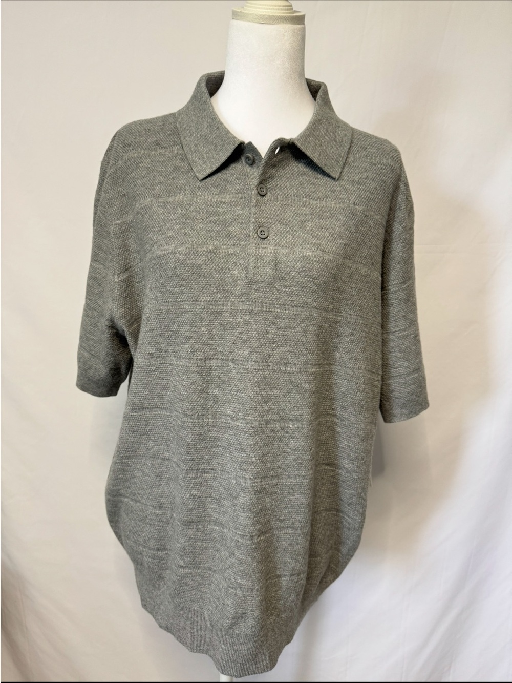 Free Assembly Textured Tonal Stripe Knit Polo Shirt Sweater 3XL NWT Gray
